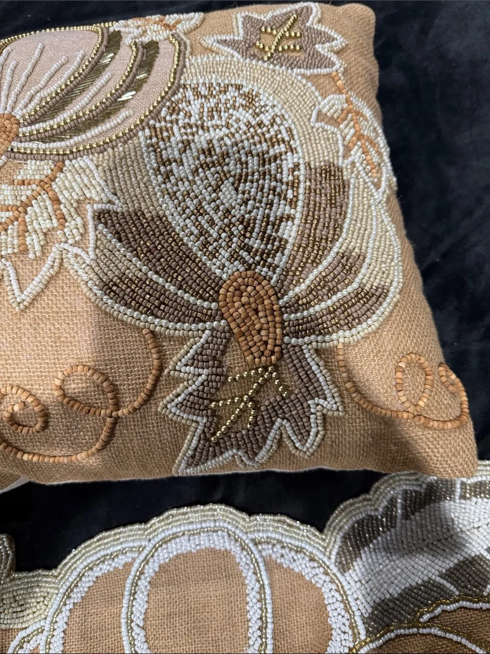 Pier1 Matching Pillows/Kohl’s Brown & Cream Pumpkin Embroidered Table Runner